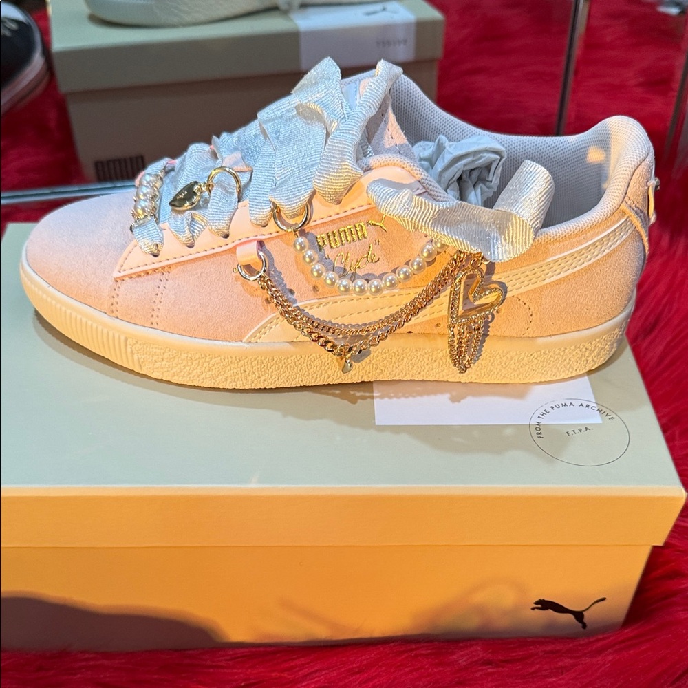 Puma White Sneakers with Gold and Silver Embellishments